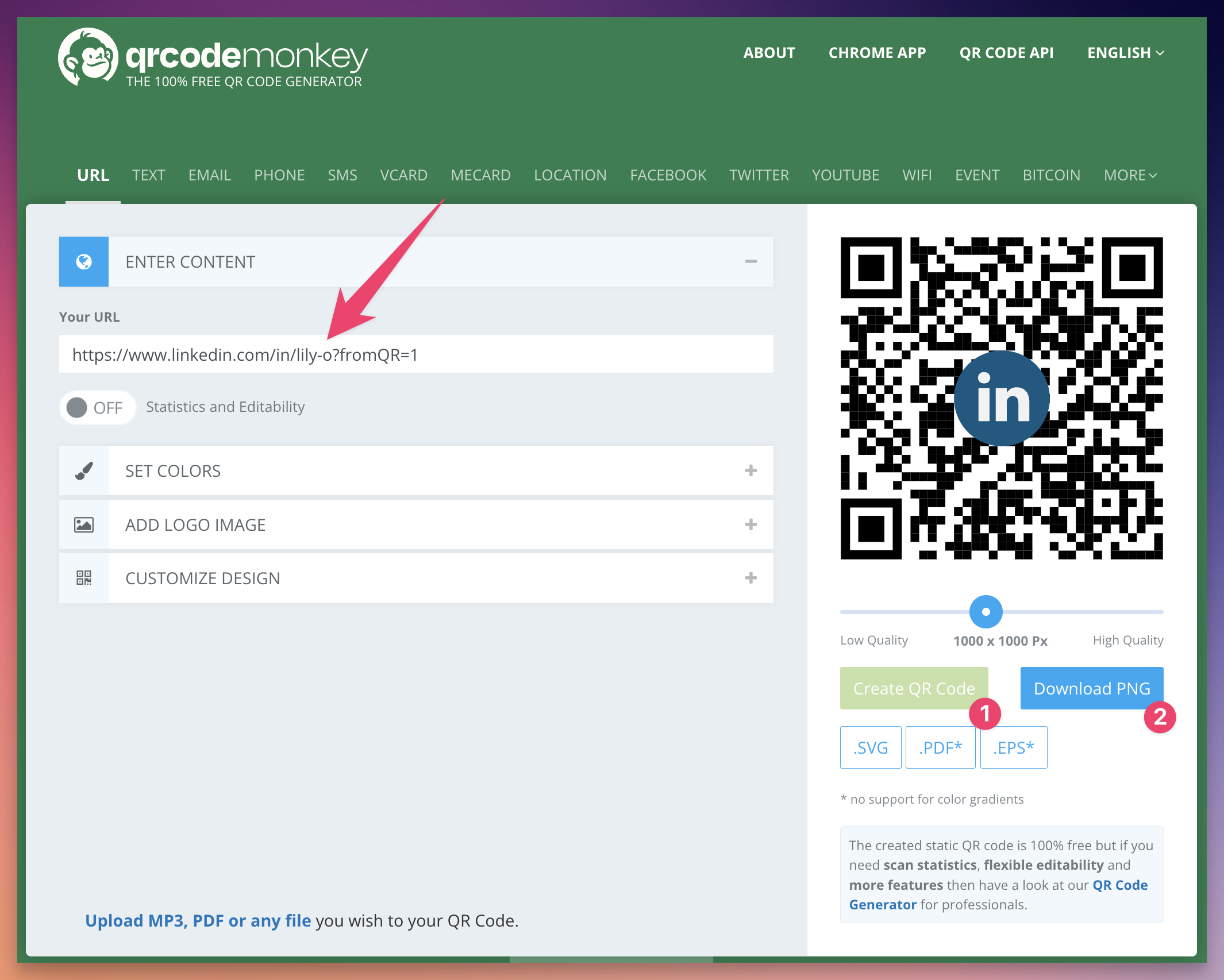 QR Code Monkey interface QR Code Monkey interface